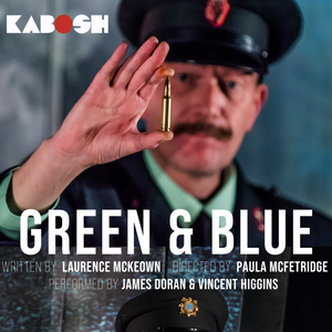 Poster image for "Green & Blue". A man in historical uniform holds a large bullet between his fingers and shows it to the camera.