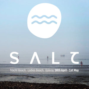 Poster image for "Salt". A foggy image of the beach obscures the sky. There are 6 people playing in the water. 